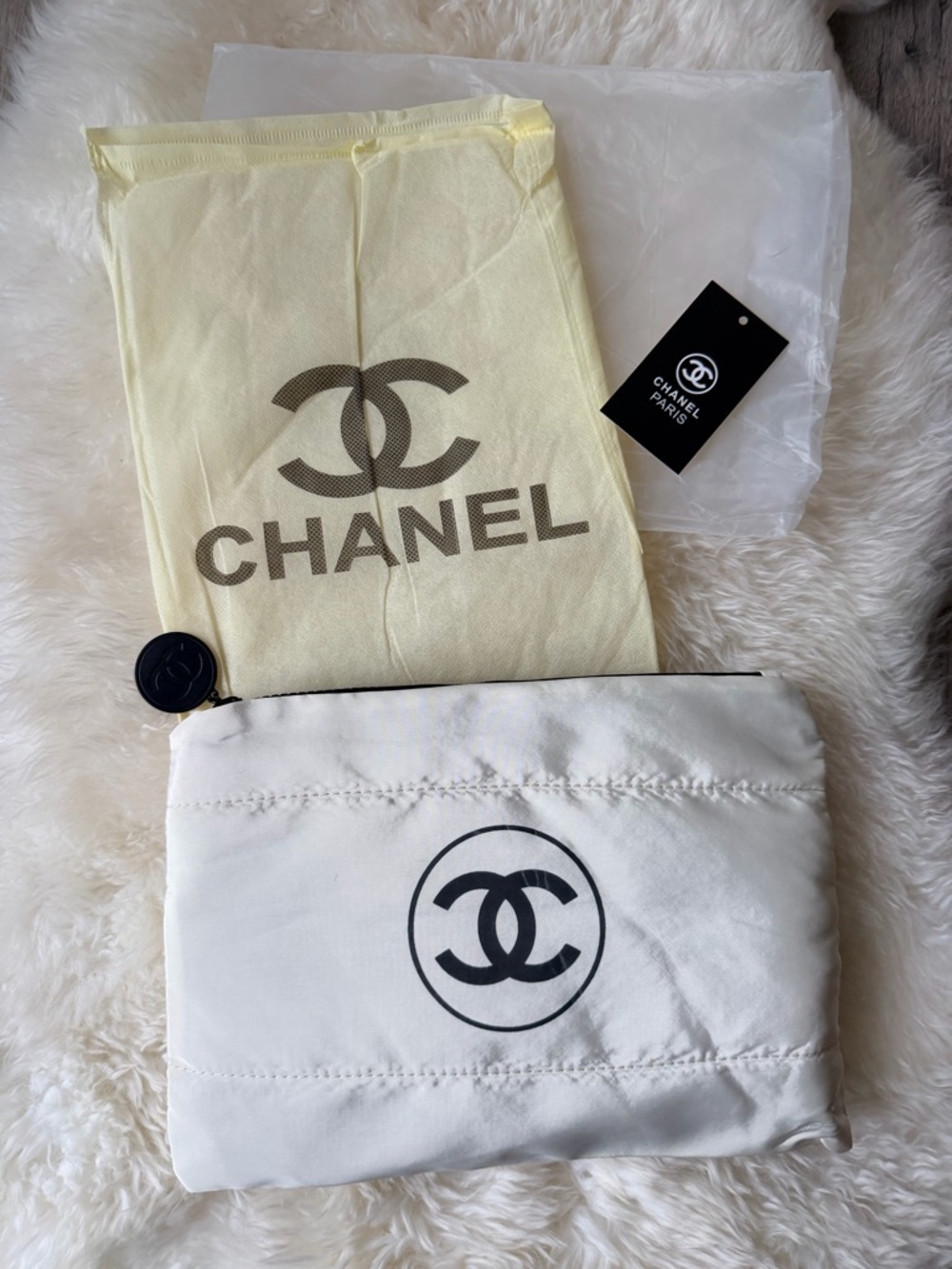Chanel Puffy White Cosmetic Case w Black Zipper NEW/SEALED in Chanel Dustbag/Bag